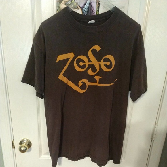Rare Zoso Led Zeppelin LS T Shirt Jimmy Page Robert Plant XL Extra Large Brown - Picture 1 of 11
